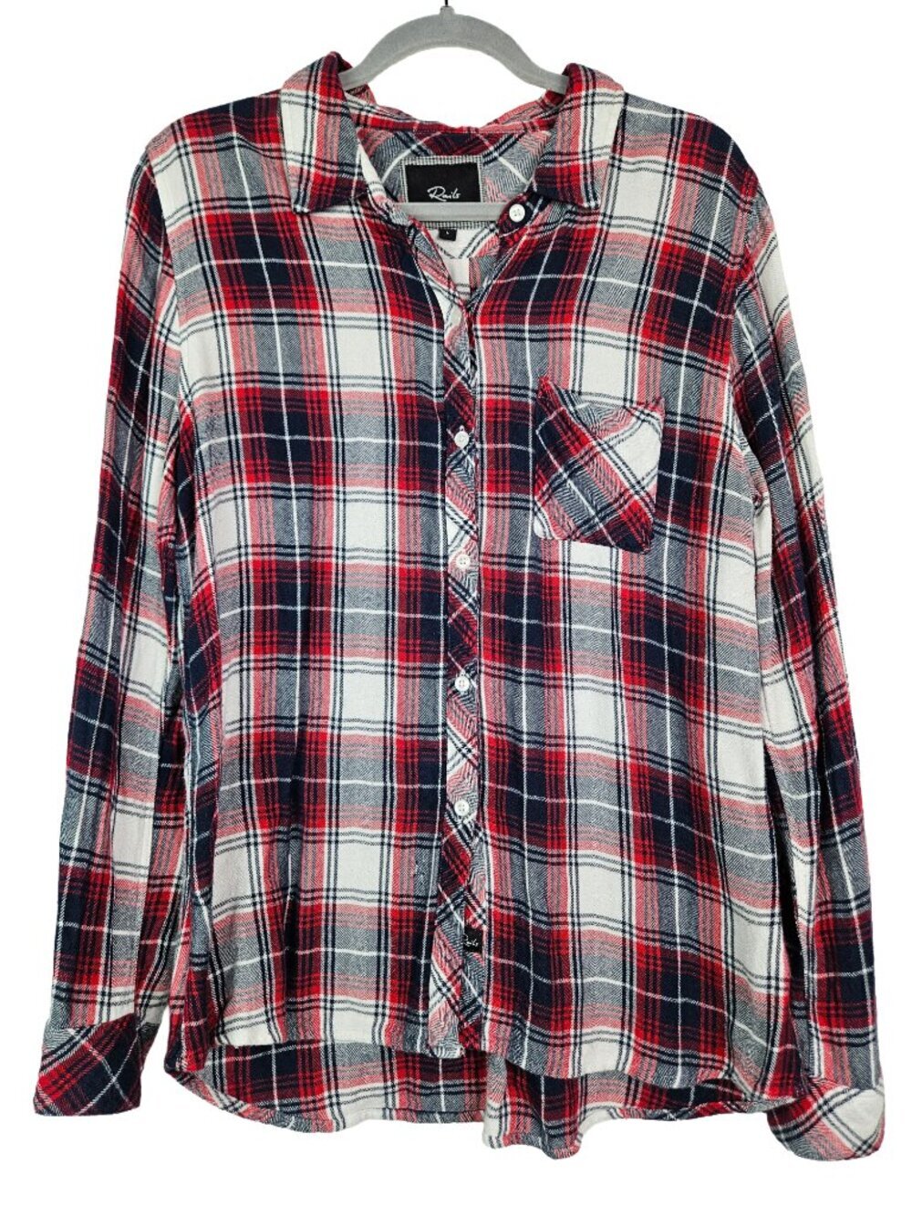 Rails Hunter Red/White/Blue Plaid Button Front Flannel Top L